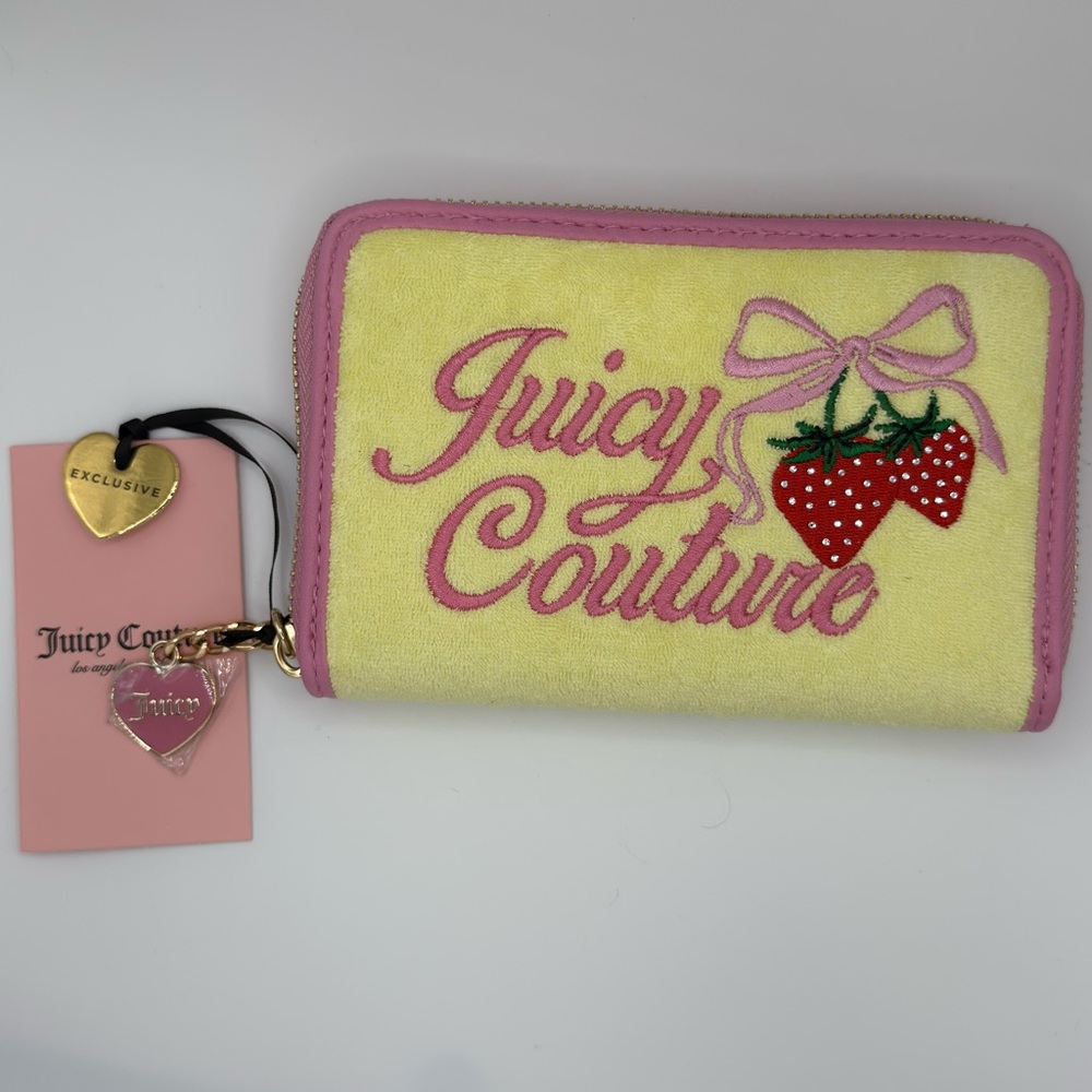 NEW Juicy Couture Yellow Iris RETRO STRAWBERRY Essential Zip Around Bifold